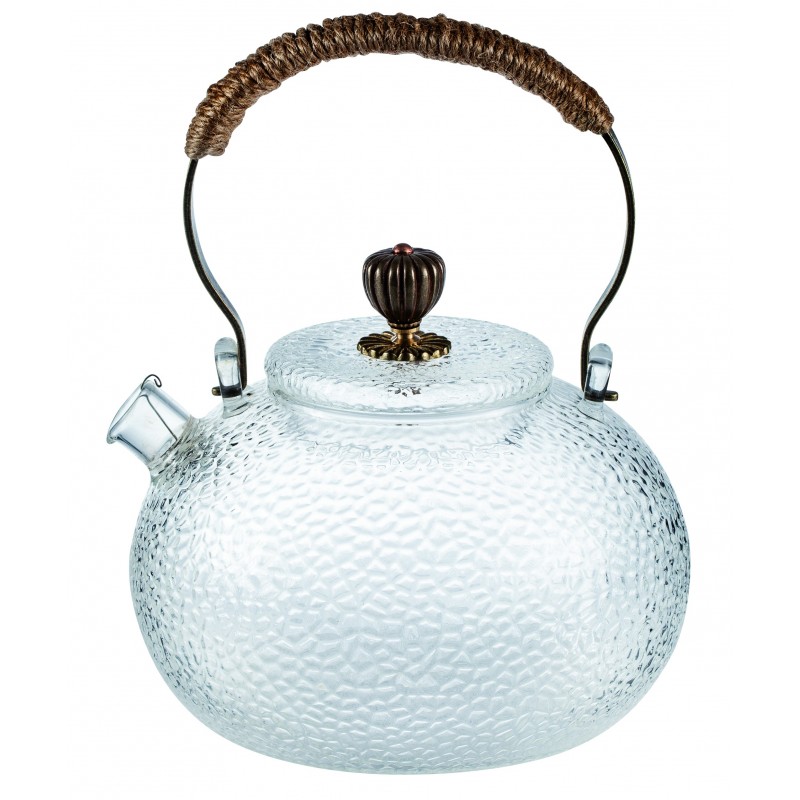 Glas Teekanne Oriental mit extravaganter Optik - orientalischem Deckelknopf aus Metall und Henkel