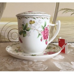 Teetasse - Roses (mit Deckel und Sieb) pro Stück