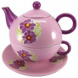 Hand bemaltes Tea for One Set mit Blumen aus Porzellan