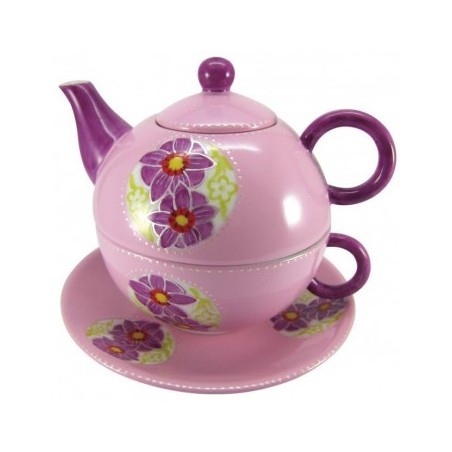 Hand bemaltes Tea for One Set mit Blumen aus Porzellan