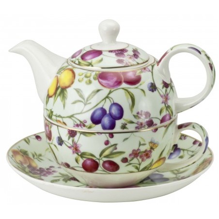 Tea for One Set mit Früchtemotiven und mit goldenem Rand Tea for One Set mit Früchtemotiven und mit goldenem Rand