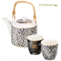 Afrikastyle - Teekannenset Savana mit zwei Cups in schwarz gold-braunem Design